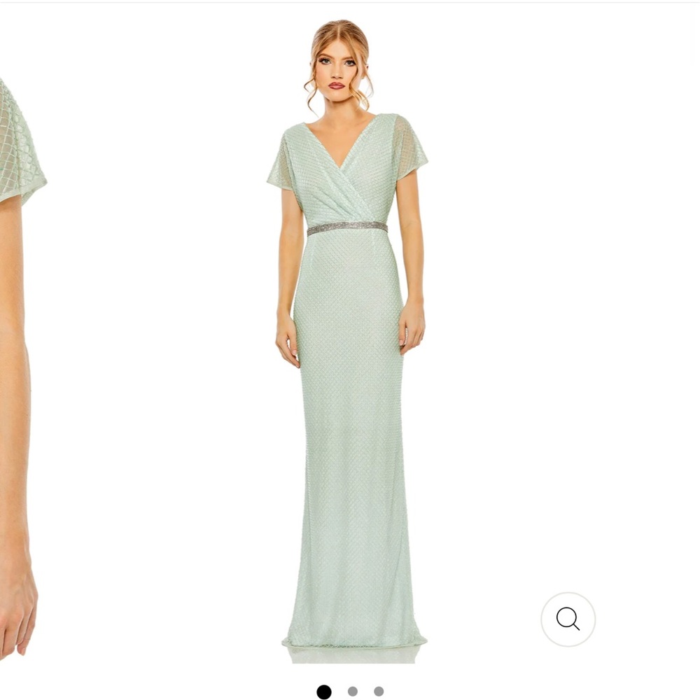 Short Sleeve Beaded V-Neck Gown
